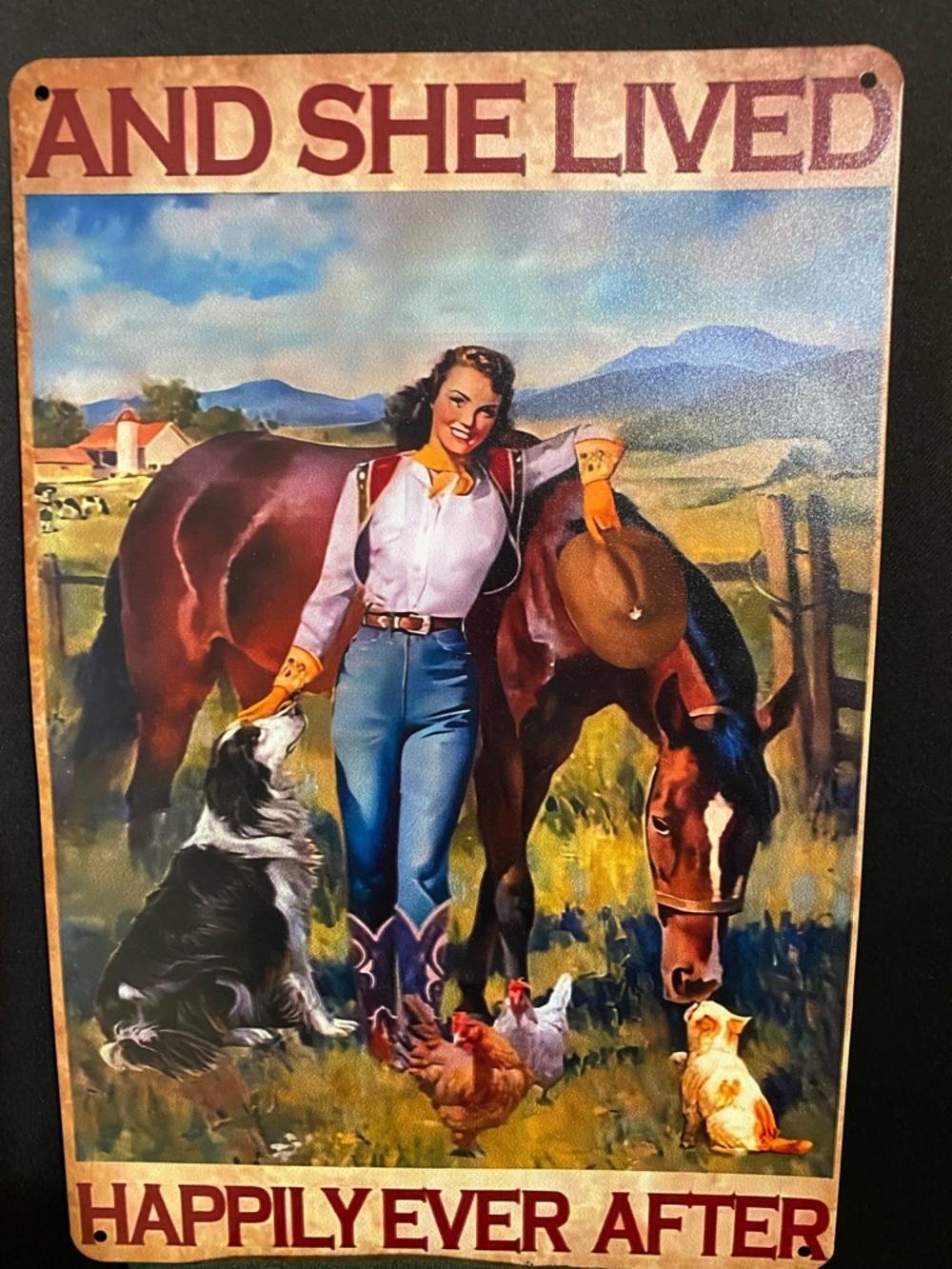 Vintage Western Metal Sign - 'And She Lived Happily Ever After'
